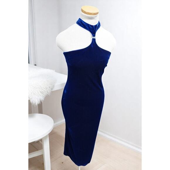 kiki Dresses & Skirts - Kiki USA Royal Blue Velvet Halter Dress – Size 40